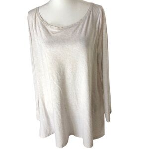 Pure Jill Pima Cotton ALine Tee Women L Oatmeal Heather Long Sleeve Scoop Neck